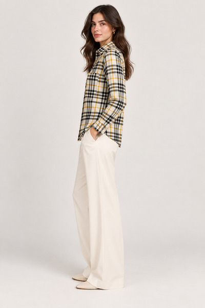 Nuevo Women's Yellow Plaid Patterned Viscose Shirt with Pocket Detail, Long Sleeve, Regular Fit Shirt -