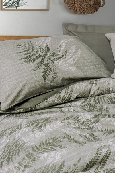 Cotton Box Dual Frond khaki ranforce double duvet cover set