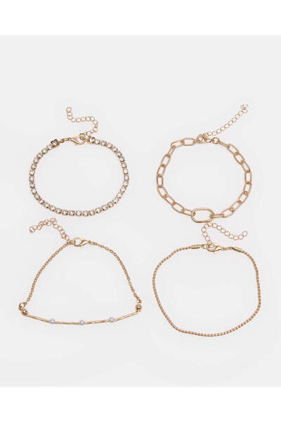REDTAG Women Gold Embellished Bracelet Set (4 Piece)