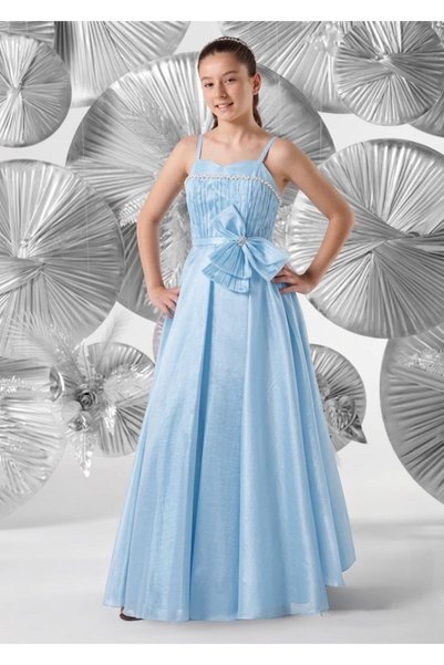 meneviş çocuk giyim Meneviş Stone Detailed Taffeta Girls' Long Evening Dress_...
