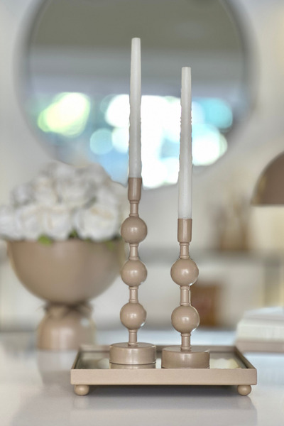 Shura Homeware 2 'li SİMA Şamdan Bej Metal Top Detaylı Şamdan Metal Mumluk
