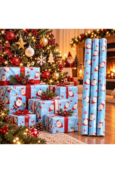 Generic Brand Set of 3 rolls of gift wrapping paper – Santa Claus pattern