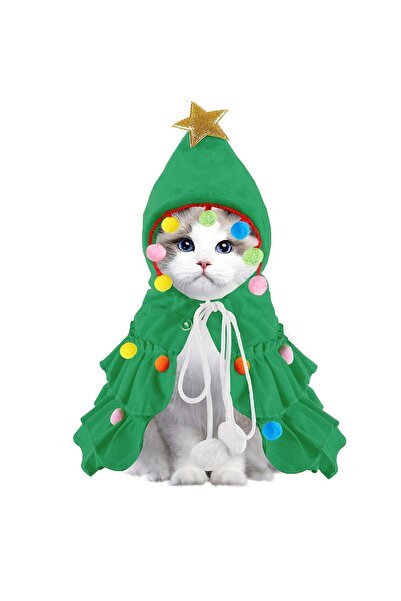 Morvena Picks Costum de Crăciun pentru pisici Pelerină verde cu glugă pentru ...