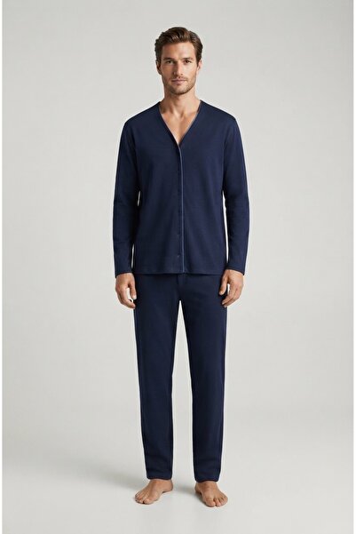 Glisa Men's Single Jersey Combed Cotton Fabric Long Sleeve Pajama Set with Fr...