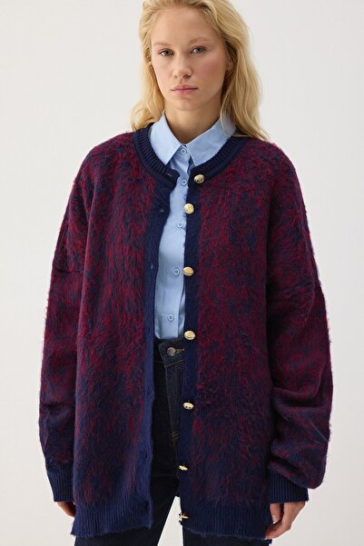 Touché Privé Special Textured Contrast Knitwear Cardigan