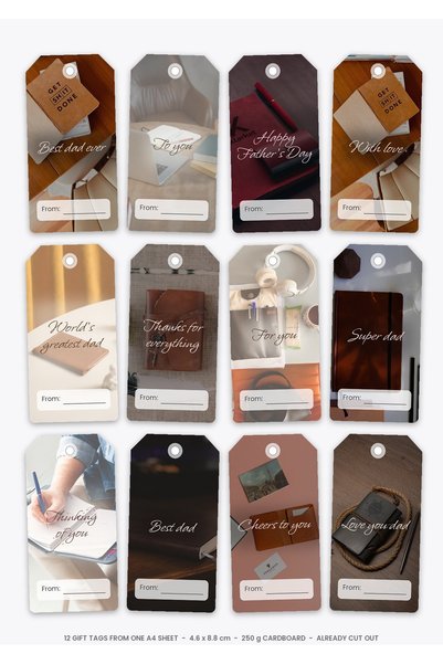 OEM Father's Day Gift Tags, Set of 12 Die-cut Pieces, 250g Cardboard, A4