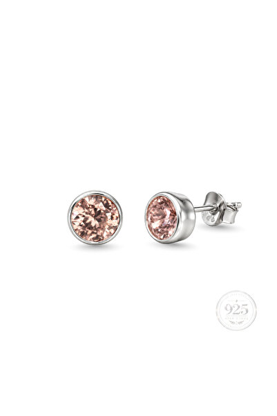Servi 925 Ayar Rose Glow 4 mm Pembe Zirkon Taşlı Tektaş Küpe