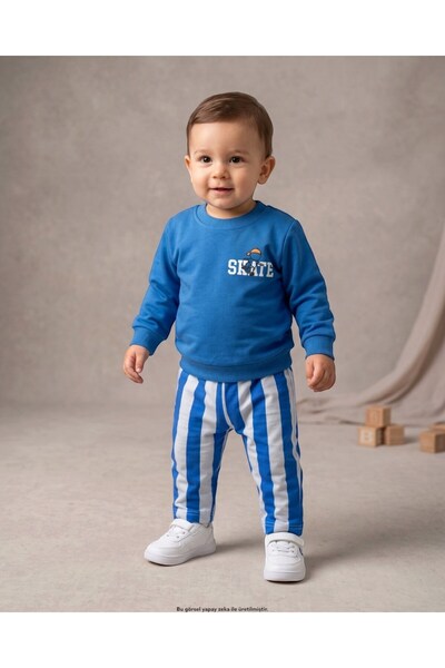 voyyo kids baby طقم أنيق للأولاد من سن 1-2-3-4 سنوات مع بنطلون مخطط وقميص علو...