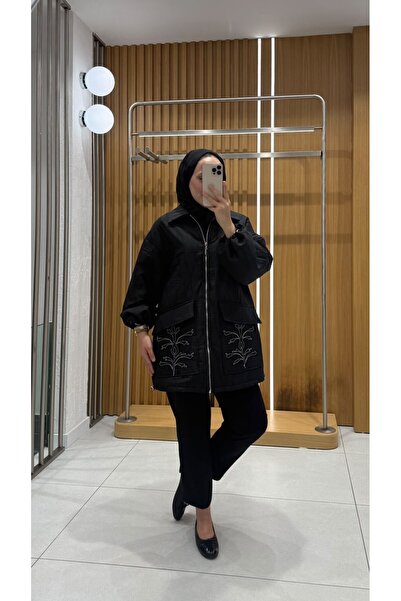 Kadın Kapitone Jakar Kumaş Aksesuarlı Ceket 9315