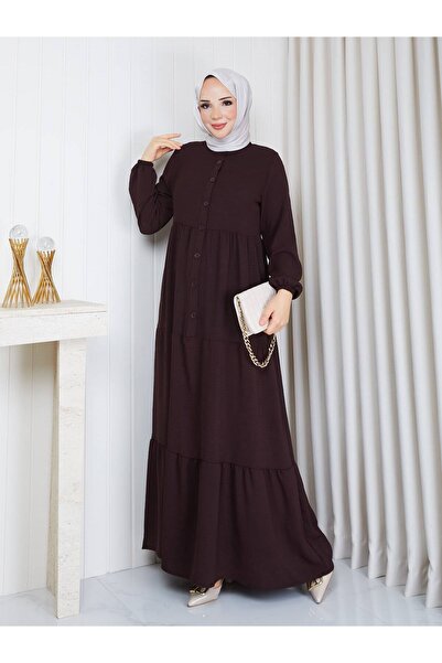 exxit collection Rochie musulmană elegantă, simplă, cu nasturi din țesătură A...
