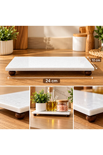 Kitchen Pembelia Mermer Yağlık Altı Büyük Boy Ahşap Misket Ayaklı 24cm 12cm M...