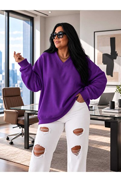 BENROMA 3 Yarn Combed Cotton V-Neck Sweatshirt Pyq5