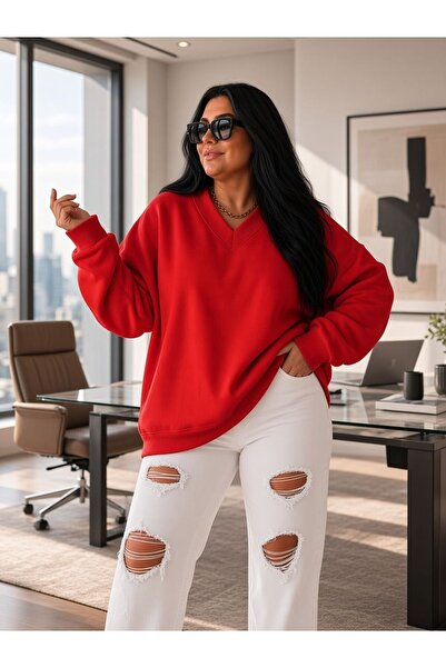 BENROMA 3 Yarn Combed Cotton V-Neck Sweatshirt Pyq5