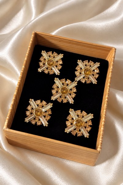 jasmina store Gold Kristal Taşlı Geometrik Desenli Metal Dikme Düğme [5adet]