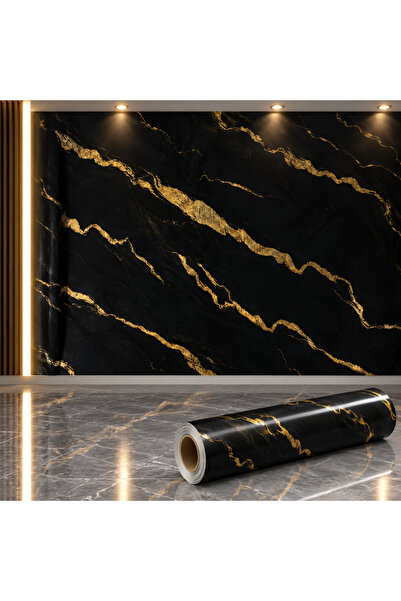 Tapetoo Home Decor Тапету ®   Тапет с ефект на черен мрамор със златни жили, ...