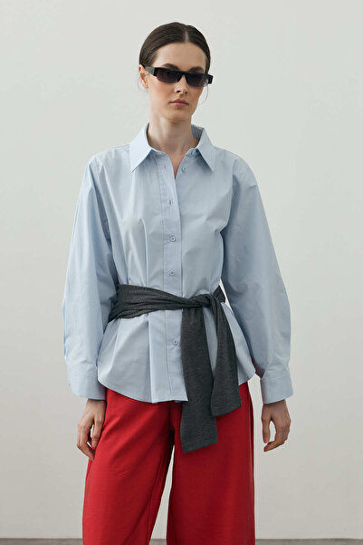 Fahhar Adjustable Cuff Shirt Blue