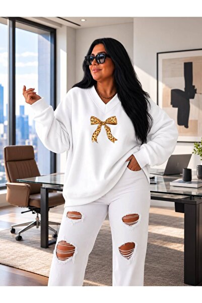 BENROMA 3 Yarn Combed Cotton V-Neck Ribbon Printed Sweatshirt Pyq1