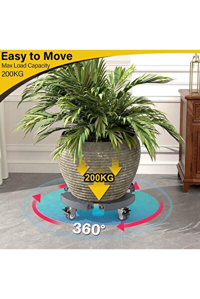 WELDUN Set de 2 suporturi mobile reglabile pentru ghivece de flori, diametru 40-54 cm, capacitate 200 kg, 4 roți duble pivotante la 360 de grade cu frână, impermeabile, pentru interior și exterior, accesorii de montaj, gri