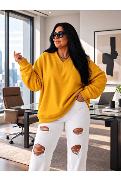 BENROMA 3 Yarn Combed Cotton V-Neck Sweatshirt Pyq5