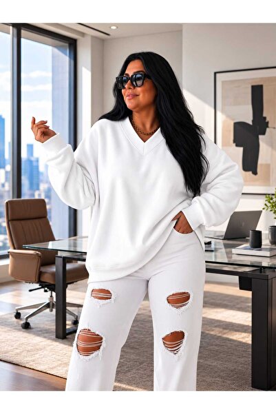 BENROMA 3 Yarn Combed Cotton V-Neck Sweatshirt Pyq5
