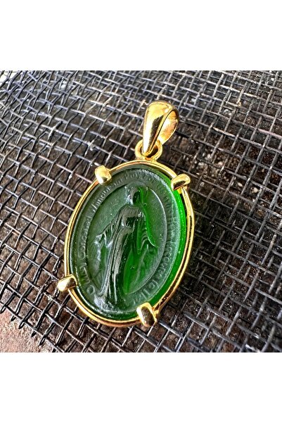 925 ayar Cam Meryem Ana Intaglio Gümüş Kolye. El işçiliği.