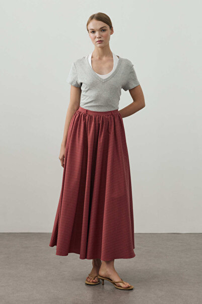 Fahhar Small Plaid Gathered Skirt Red