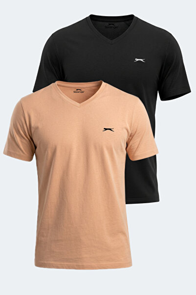 Slazenger Rivaldo Set of 2 Men's V-Neck Mink - Black T-Shirt