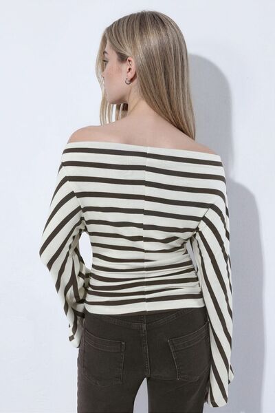 Hiccup Striped Boat Neck Long Sleeve T-Shirt