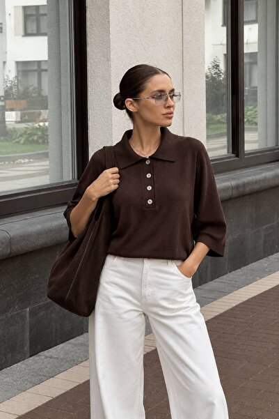 vuvutasarım Polo Collar Button Detailed Wide Sleeve Women's Blouse 52115209