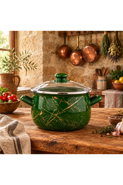 dealshopromania Σμάλτινη Πράσινη Κατσαρόλα 7.8 λίτρα με Γυάλινο Καπάκι, 26 εκ.