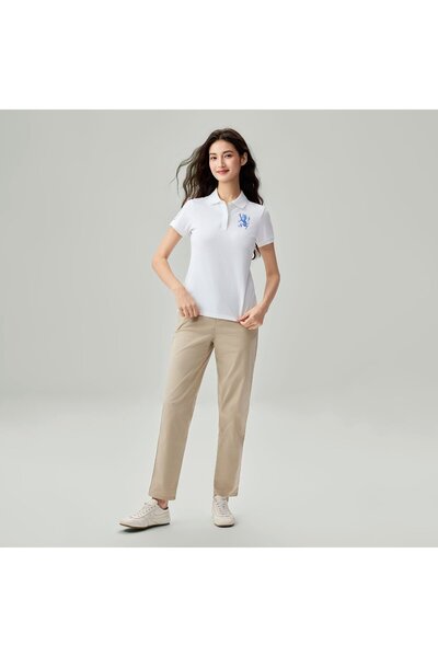 Giordano قميص بولو نسائي ضيق مطرز بتصميم أسد ثلاثي الأبعاد
