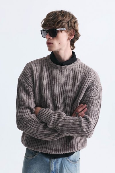 VAMOSCLO Oversize Color Block Knitwear Sweater