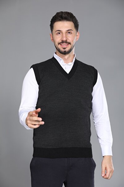 KZC TEKSTİL Crni muški pulover za tate i srednje godine, pleteni, akrilni, de...