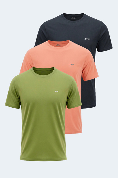 Slazenger Krater Set of 3 Men's Light Green - Salmon - Dark Gray T-Shirts
