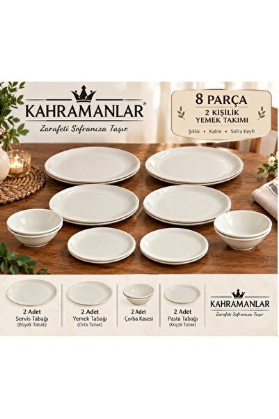 Kahramanlar 8 Parça 2 Kişilik Porselen Yemek Takımı