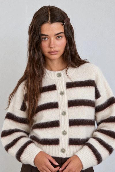 Ladima Women's Black and White Striped Ultra Soft Cardigan