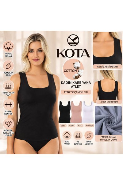KOTA likralı penye kare yaka atlet