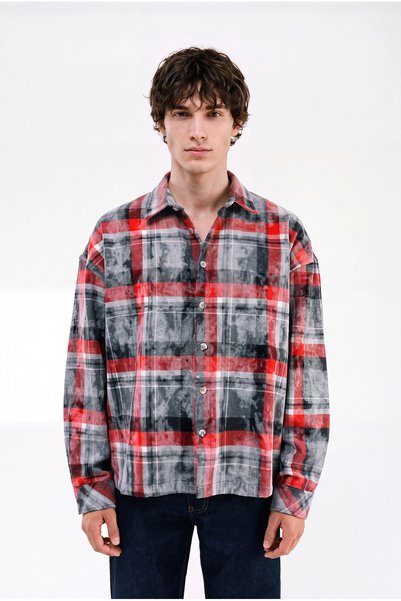 Machinist Men's Plaid Long Sleeve Oversize Shirt Ash Gray