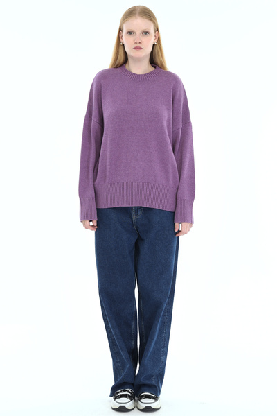Trist Star Lilac Women's 100% Cotton Oversize Plain Knit Drop Shoulder Crew N...