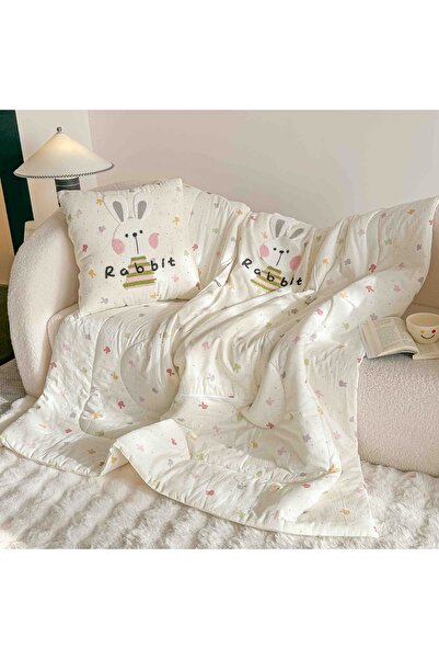 JOJO HOME Pilota copii 2 in 1, crem, model iepuras Rabbit, 150x200 cm, 100% b...