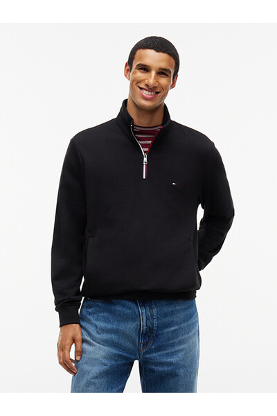 Tommy Hilfiger Erkek Regular Fit Pamuklu Havlu Kumaş Dik Yakalı Yarım Fermuar...
