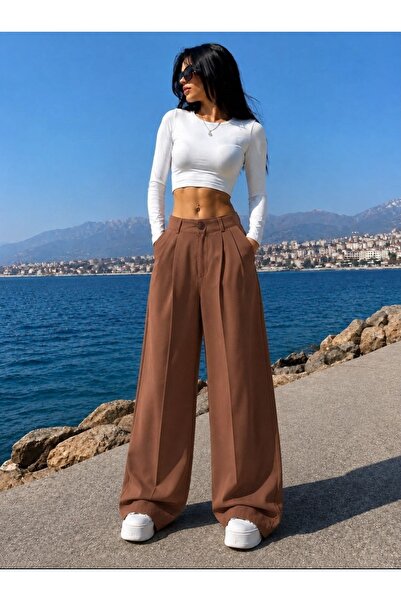 eyonnwear Γυναικείο υφασμάτινο παντελόνι Palazzo με ψηλόμεσο πλισέ και φαρδιά...