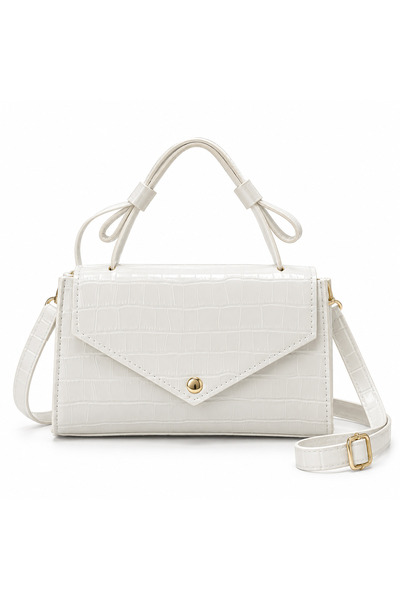 bag&more Beyaz Kroko Desenli Zarf Kapaklı Ayarlanabilir Askılı Kadın El ve Om...