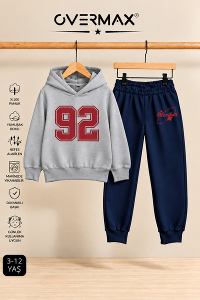 OVERMAX 92 Printed Children's Hooded Sweatshirt Tracksuit Set - Ages 3-12