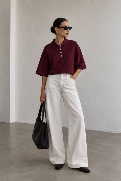 vuvutasarım Polo Collar Button Detailed Wide Sleeve Women's Blouse 52115209