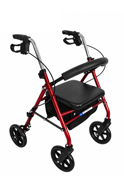 Comfort Plus DY049146L(4) Kırmızı Rolatör Yürüteç (Deri Çantalı Sepetli) Alüm...