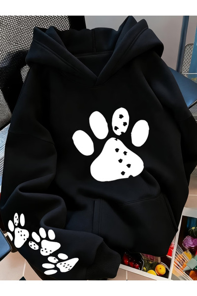 one button Unisex Ανδρικό/Γυναικείο Φούτερ με Μεγάλο Σχέδιο Πατούσας, Τυπωμέν...
