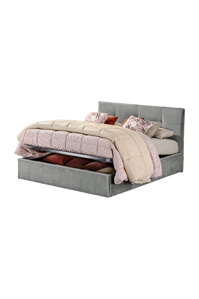 Timflex Pat Rabatabil cu Lada Depozitare Giorno Promo 90x190 cm Catifea Gri d...