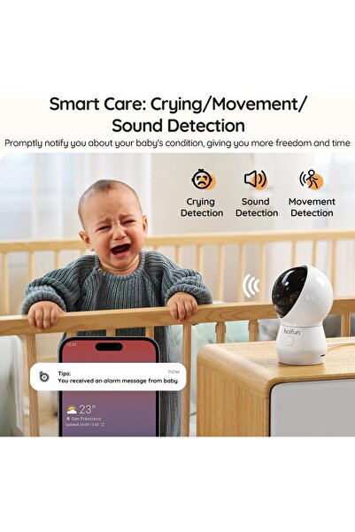 BOIFUN Monitor de bebeluși WiFi 4MP 2.4/5Ghz display 5.5'' și control prin aplicatie, detectare a acoperirii feței și a somnului pe burtă, rotatie 360 Detectie plangere și mișcare