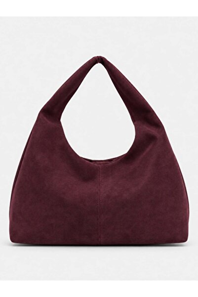 Madamra Burgundy Suede Women's Shopper Shoulder Bag – Soft Form Vintage Model